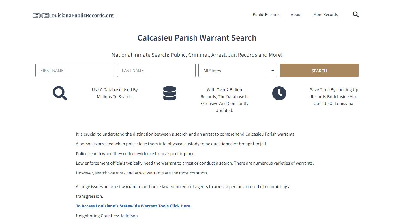 Calcasieu Parish Warrant Search: Active LA & Arrest CPSO List